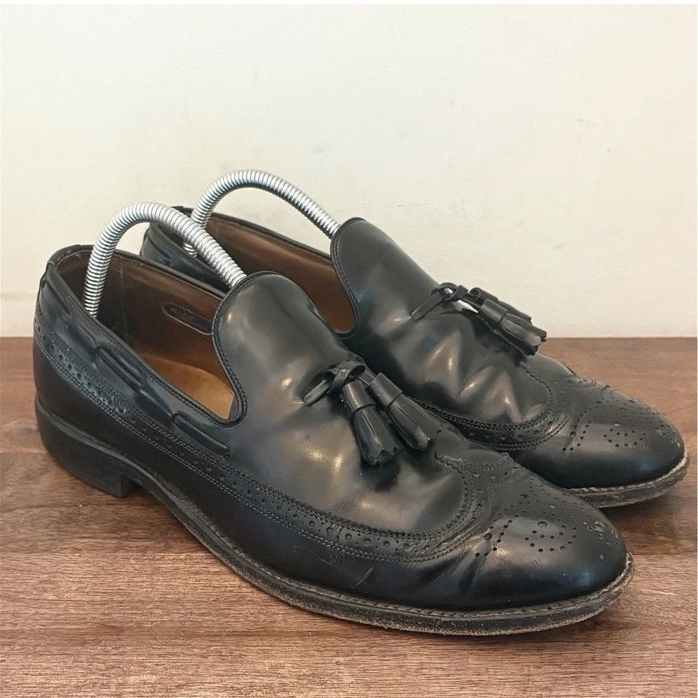 Allen Edmonds Black‎ Leather Loafers Berwick Tassel Wingtip Mens 9.5 Made In USA